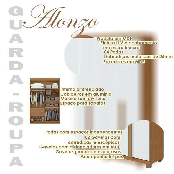 Imagem de Guarda Roupa Solteiro Alonzo 4 Portas Amêndoa Clean Branco com Pés - Lopas