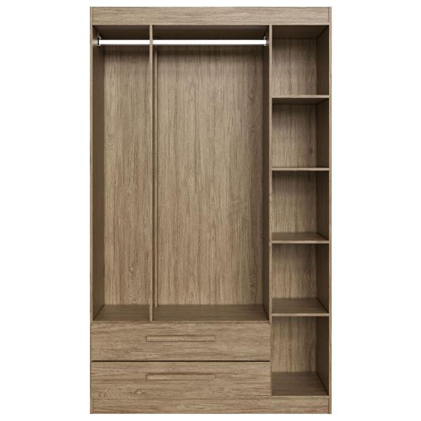 Imagem de Guarda-Roupa Solteiro Amarilis 4 Portas 2 Gavetas com Espelho Wood/Branco Off - Decibal