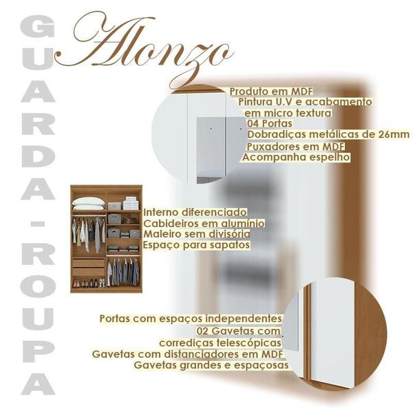 Imagem de Guarda Roupa Solteiro Ambiente Alonzo 4 Portas Amêndoa Clean Branco com Espelho - Lopas