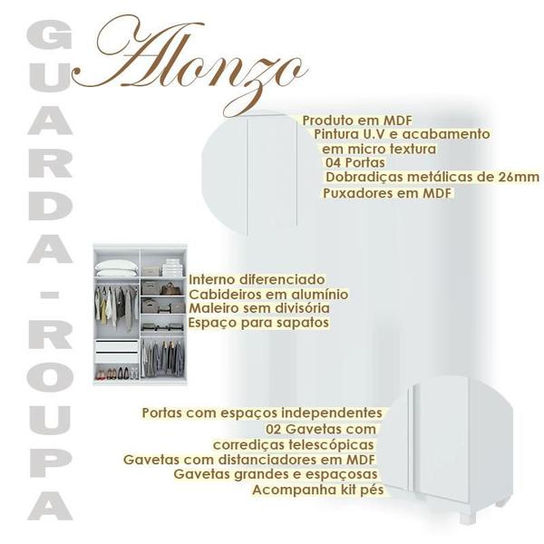 Imagem de Guarda Roupa Solteiro Ambiente Alonzo 4 Portas Branco Brilho com Pés - Lopas