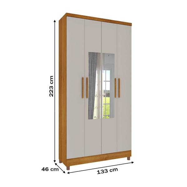 Imagem de Guarda-Roupa Solteiro Amsterdam 4 Portas 2 Gavetas com Espelho Cinamomo/Off White - Tcil Móveis