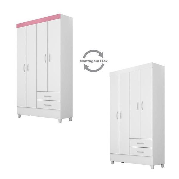 Imagem de Guarda Roupa Solteiro Astro 4 Portas e 2 Gavetas Flex Branco/Rosa - Demóbile