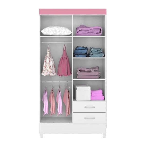 Imagem de Guarda Roupa Solteiro Astro 4 Portas e 2 Gavetas Flex Branco/Rosa - Demóbile