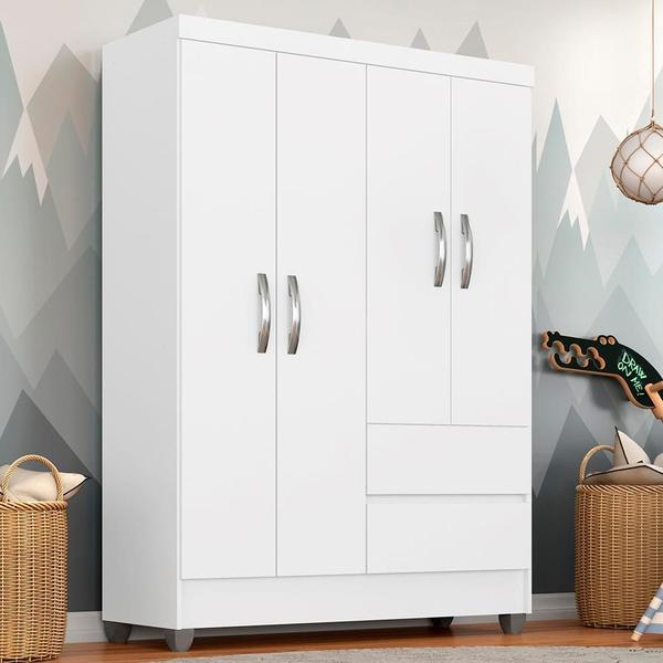 Guarda Roupa Solteiro Bruna 4 Portas Branco FF - A Móveis Arapongas Guarda Roupa Solteiro Bruna 4 Portas Branco FF - A Móveis Arapongas