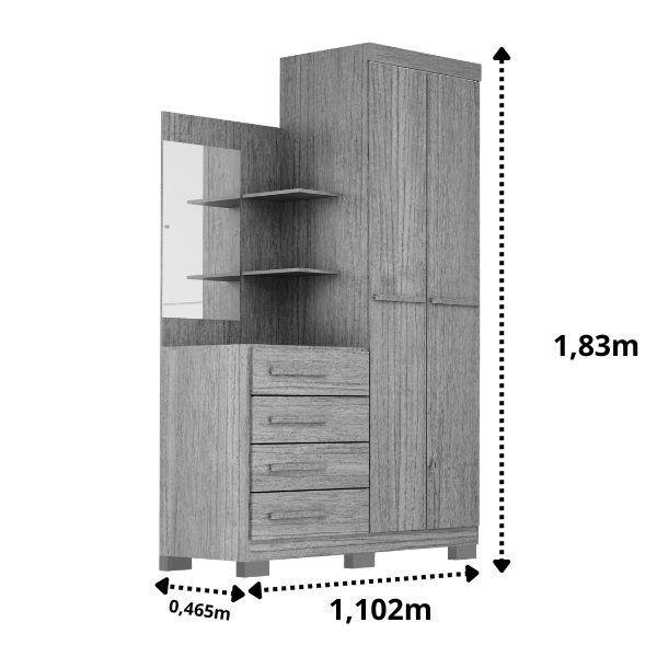 Imagem de Guarda Roupa Solteiro C/Espelho 2 Portas 4 Gavetas Melissa Branco/Lilás ACP Móveis 100%MDF