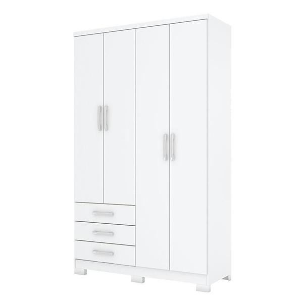 Imagem de Guarda Roupa Solteiro Caju 4 Portas com Kit Mesa de Cabeceira Campeche Branco - Henn