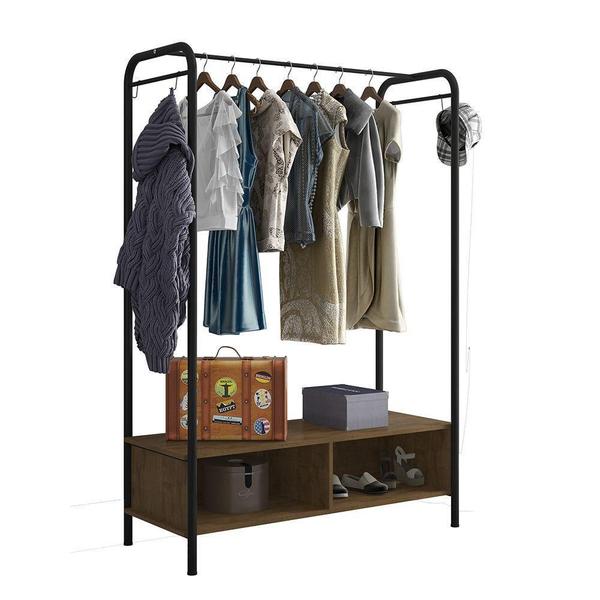 Imagem de Guarda roupa solteiro closet milao industrial marrom preto - artefamol