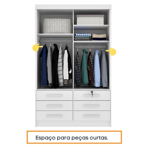 Imagem de Guarda Roupa Solteiro com Espelho 2 Portas 6 Gavetas 133cm Chicago