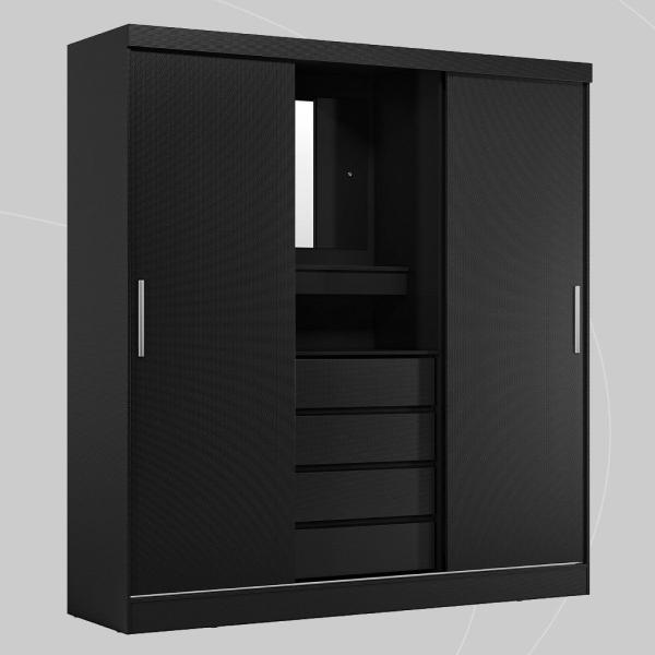 Guarda Roupa Solteiro com Espelho Portas de Correr Gavetas