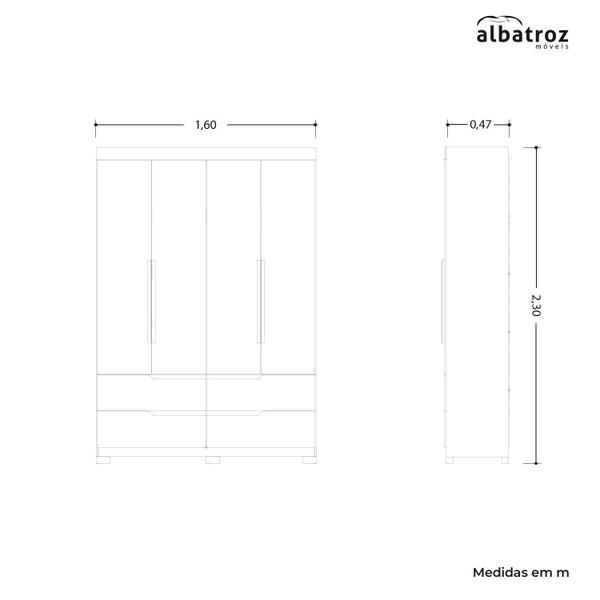 Imagem de Guarda Roupa Solteiro com Espelho 4 Portas 4 Gavetas Doble Albatroz Móveis