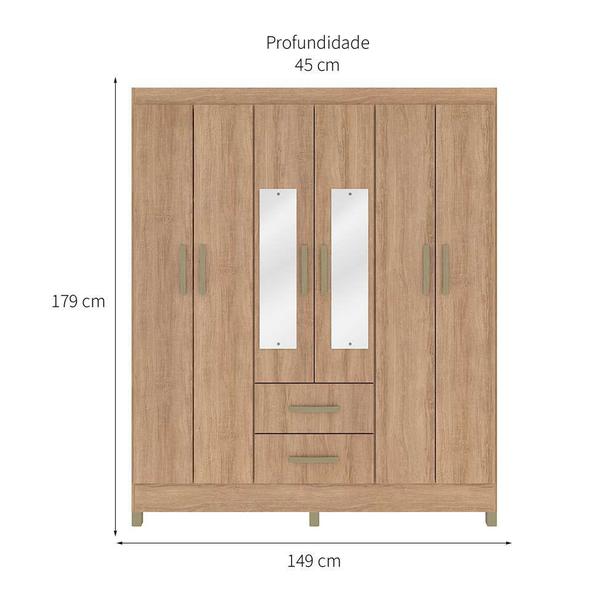 Imagem de Guarda-Roupa Solteiro com Espelho Milano 6 PT 2 GV Mel