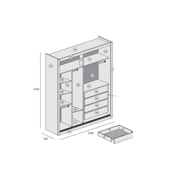 Imagem de Guarda Roupa Solteiro Espelho 2 Portas 4 Gavetas Zurique Móveis Europa
