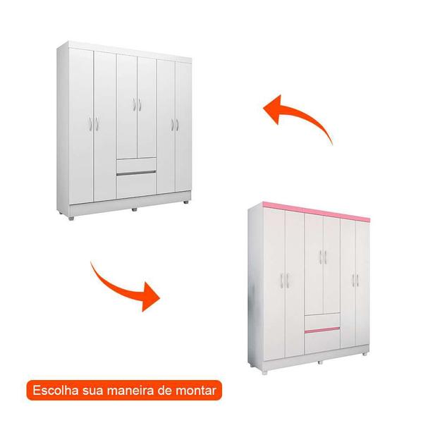 Imagem de Guarda-Roupa Solteiro Flash Flex 6 PT 2 GV Branco e Rosa