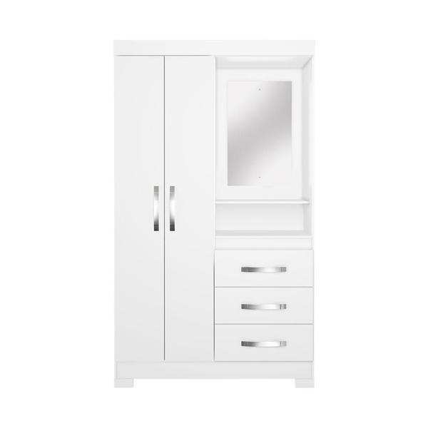 Imagem de Guarda-Roupa Solteiro Flex com Espelho 2 Portas 3 Gavetas 5170 Branco