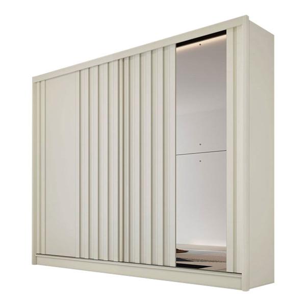 Imagem de Guarda-Roupa Solteiro Galati 2 Portas 4 Gavetas com Espelho Ripado 100% Mdf Off White 11874 - Mademarques