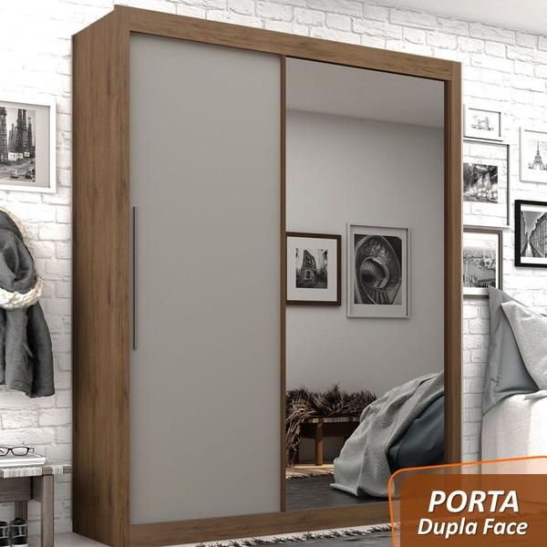 Imagem de Guarda Roupa Solteiro Grande com Espelho 2 Portas 3 Gavetas Royale Gelius - Madeirado/Off White MDF