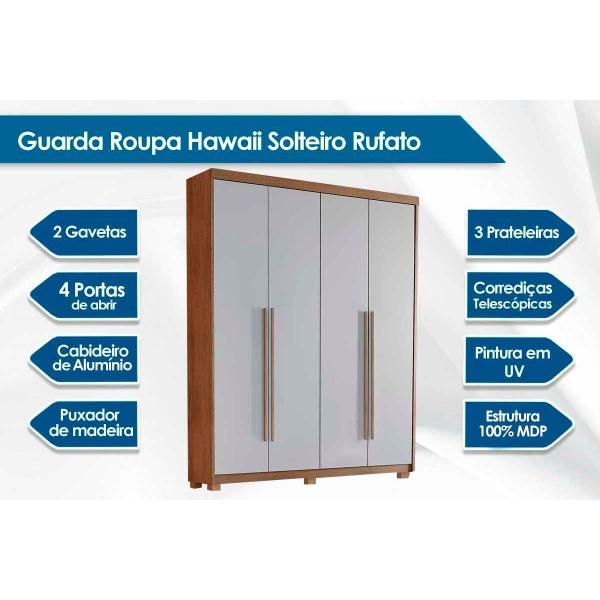 Imagem de Guarda Roupa Solteiro Hawaii 4 Portas e 2 Gavetas c/ Pés Naturale/Off White - Rufato