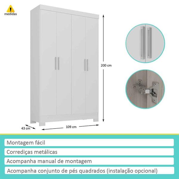 Imagem de Guarda Roupa Solteiro Hera 4 Portas 3 Gavetas Branco - Moville