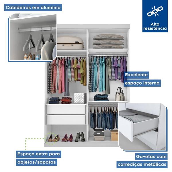 Imagem de Guarda Roupa Solteiro Kiara Branco 2 Portas de Correr Minastex