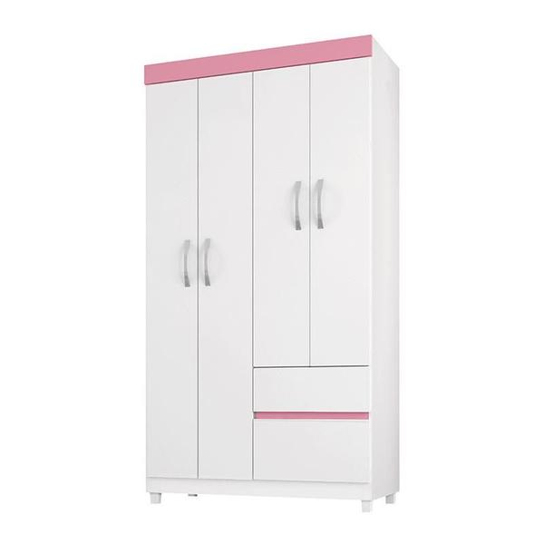 Imagem de Guarda Roupa Solteiro Lótus 4 Portas e 2 Gavetas Flex Branco/Rosa - Demóbile