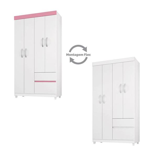 Imagem de Guarda Roupa Solteiro Lótus 4 Portas e 2 Gavetas Flex Branco/Rosa - Demóbile