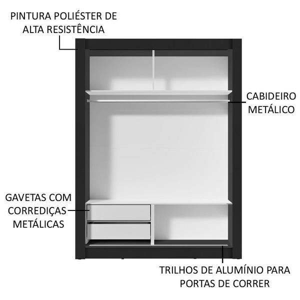 Imagem de Guarda-Roupa Solteiro Madesa Dallas 2 Portas de Correr 2 Gavetas