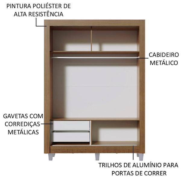 Imagem de Guarda-Roupa Solteiro Madesa Dallas 2 Portas de Correr com Espelho 2 Gavetas com Pés