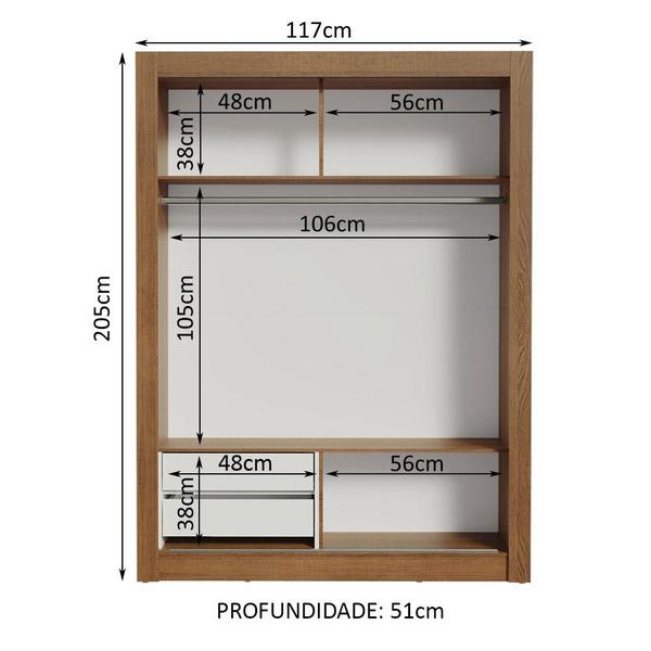 Imagem de Guarda-Roupa Solteiro Madesa Dallas 2 Portas de Correr de Espelho 2 Gavetas
