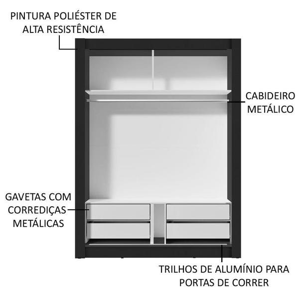 Imagem de Guarda-Roupa Solteiro Madesa Dallas Plus 2 Portas de Correr com Espelho 4 Gavetas