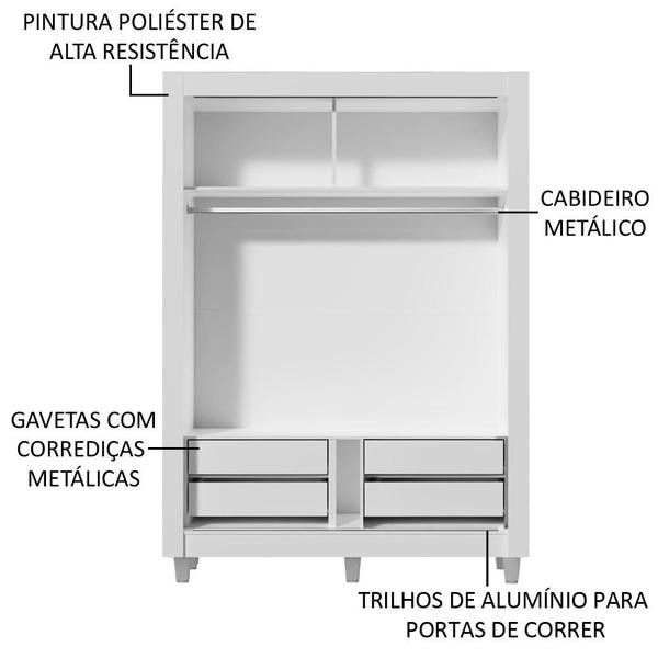 Imagem de Guarda-Roupa Solteiro Madesa Dallas Plus 2 Portas de Correr de Espelho 4 Gavetas com Pés