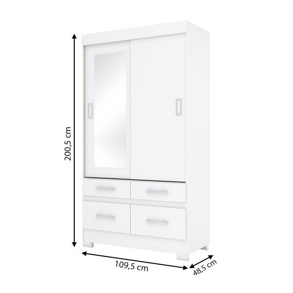 Imagem de Guarda-Roupa Solteiro Marel 2 Portas 4 Gavetas com Espelho Flex Branco/Rosa - Briz