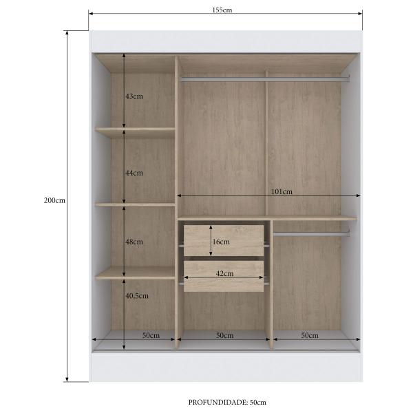 Imagem de Guarda-Roupa Solteiro Marselha 3 Portas 2 Gavetas Off White/Nogueira - Doripel