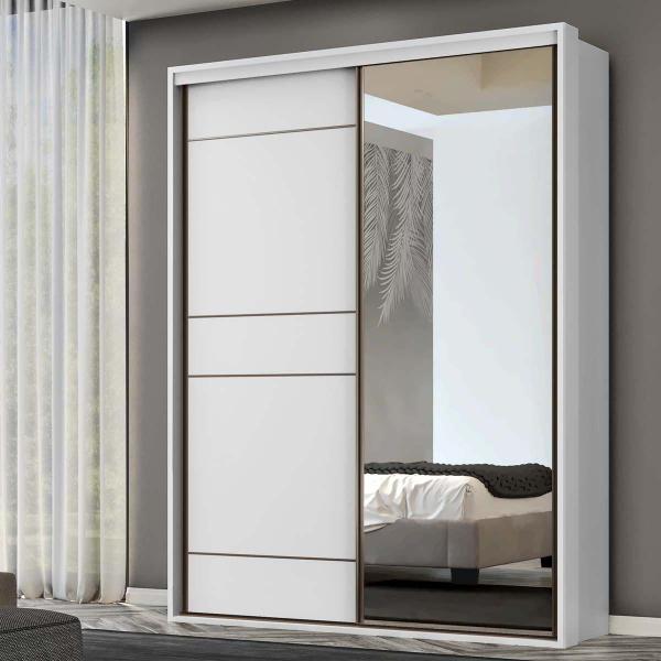 Imagem de Guarda Roupa Solteiro MDF 2 Portas 1 com Espelho 170 cm Qualitá Belmax