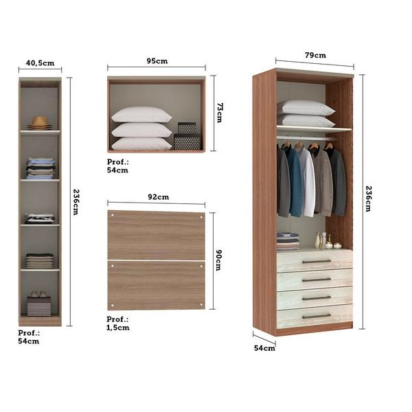 Imagem de Guarda Roupa Solteiro Modulado 5 Portas e 4 Gavetas Vanilla com Legno Crema Connect Luciane Móveis