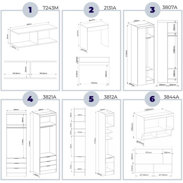 Imagem de Guarda Roupa Solteiro Modulado 6 Peças Infinity