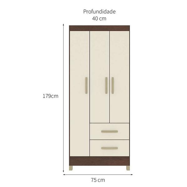 Imagem de Guarda-Roupa Solteiro Mônaco 3 PT 2 GV Rustico e Champagne