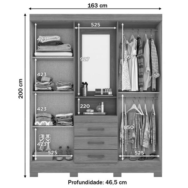 Imagem de Guarda-Roupa Solteiro Nápole 4 Portas 3 Gavetas com Espelho Castanho Hp/Off White - Briz