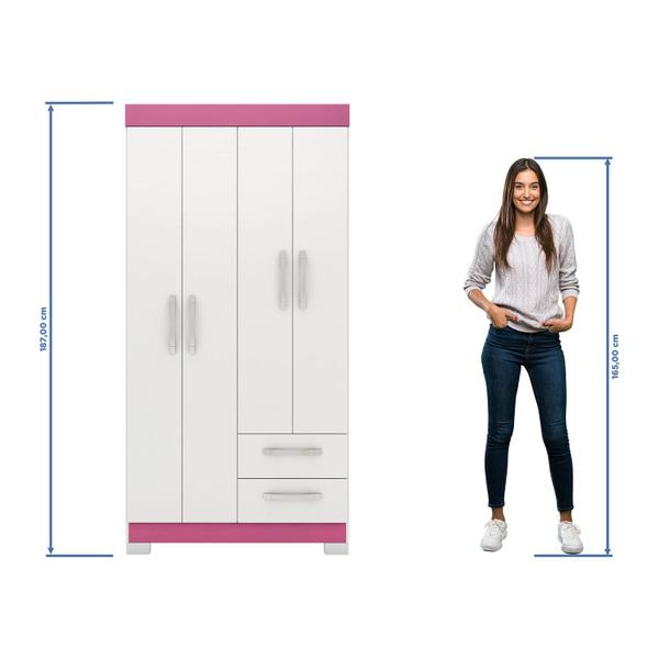 Imagem de Guarda-Roupa Solteiro NT 6010 - Branco / Rosa - Notável