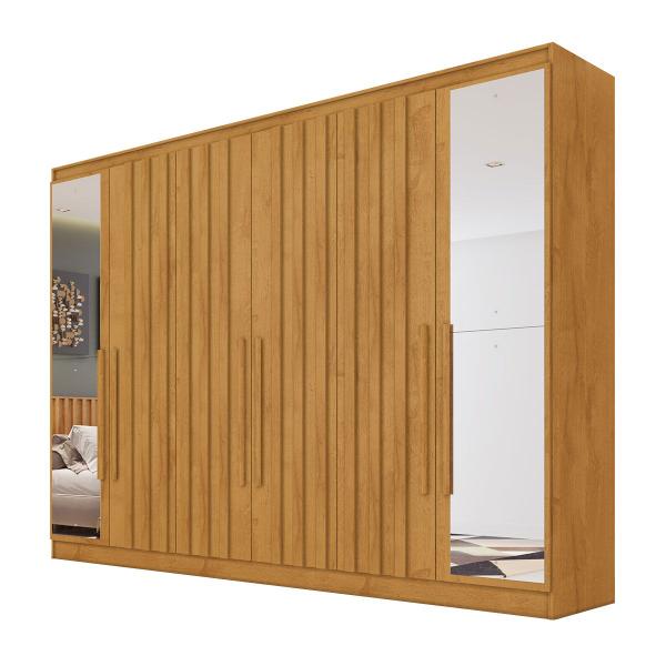 Imagem de Guarda-Roupa Solteiro Oxford 6 Portas 4 Gavetas com Espelho Ripado 100% Mdf Peroba - Mademarques