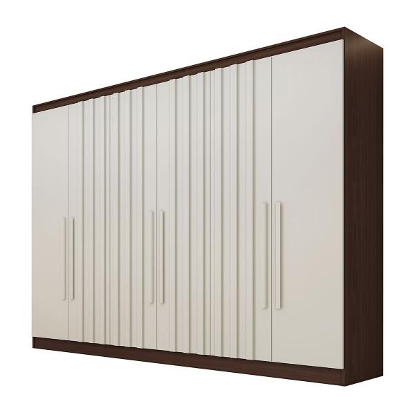 Imagem de Guarda-Roupa Solteiro Oxford 6 Portas 4 Gavetas Ripado 100% Mdf Ipe/Off White - Mademarques