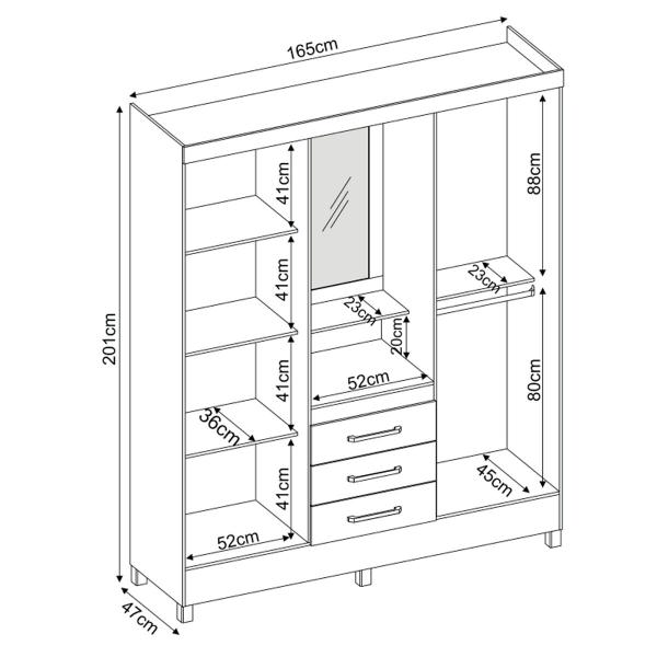 Imagem de Guarda-Roupa Solteiro Pérsia 4 Portas 3 Gavetas com Espelho ébano Touch - Demóbile