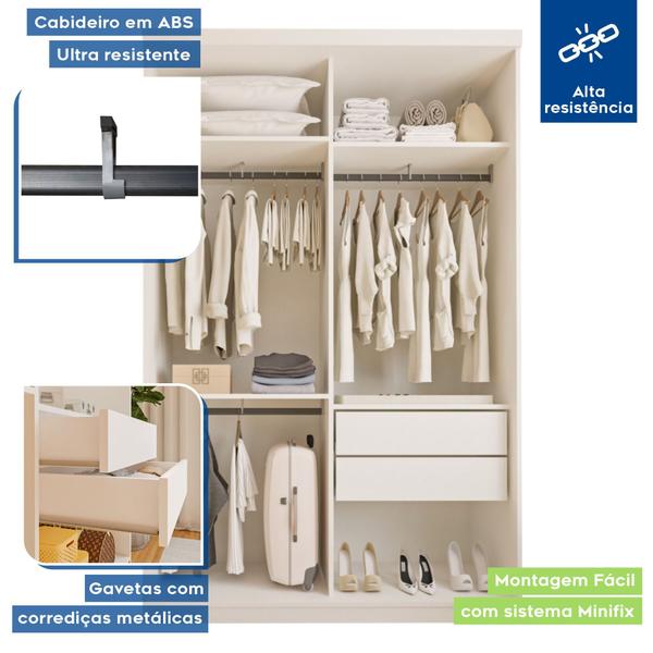 Imagem de Guarda Roupa Solteiro Premium Cléo 138cm com Espelho 2 Portas 2 Gavetas Espresso Móveis