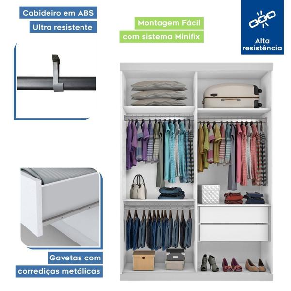 Imagem de Guarda Roupa Solteiro Premium Nala Plus 138cm com Espelho 2 Portas 2 Gavetas Minastex