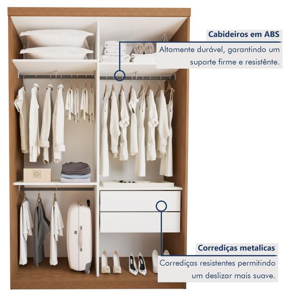 Imagem de Guarda Roupa Solteiro Premium Salvador 138cm 2 Portas  2 Gavetas Minastex