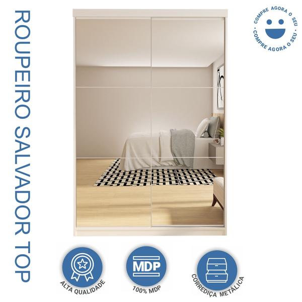 Imagem de Guarda Roupa Solteiro Premium Salvador Top 138cm com Espelho 2 Portas 2 Gavetas Espresso