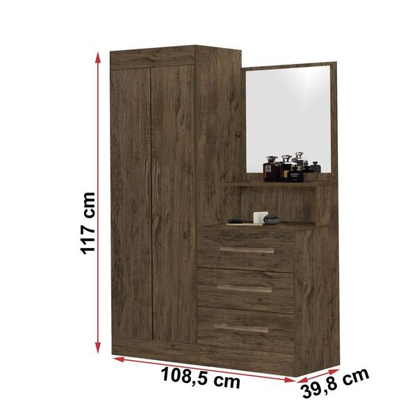 Imagem de Guarda Roupa Solteiro Quarto 2 Portas 3 Gavetas Onix Amendoa Wood