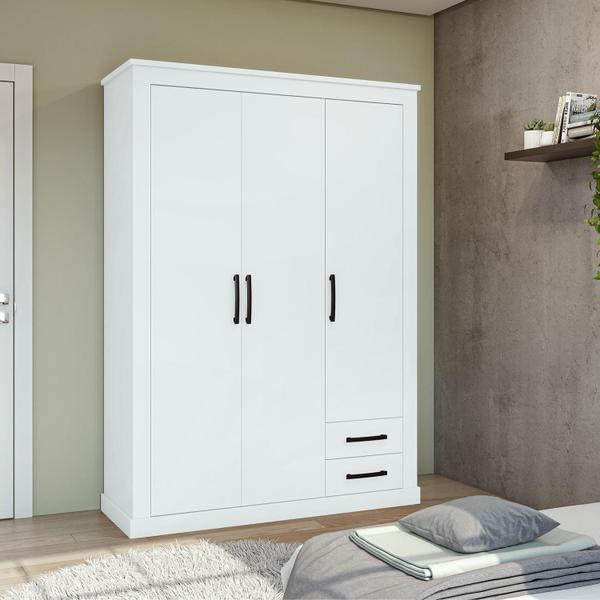 Imagem de Guarda-Roupa Solteiro Rustic Clean 3 portas 2 gavetas Branco