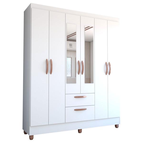 Imagem de Guarda-Roupa Solteiro Virtuoso 6 Portas 2 Gavetas com Espelho Branco Brilho - Panorama Móveis