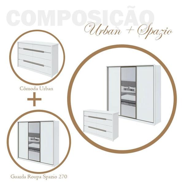 Imagem de Guarda Roupa Spazio 270 com Espelho e Cômoda Urban Branco Brilho - Lopas