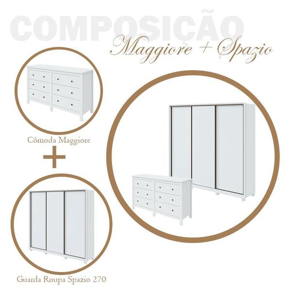 Imagem de Guarda Roupa Spazio 270 com Pés e Cômoda Maggiore Branco Brilho - Lopas